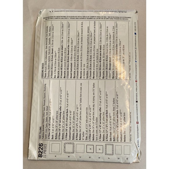 Simplicity 8226 Uncut Easy Pillows. Home Decorating Pattern. 8 Choices. - Picture 5 of 5